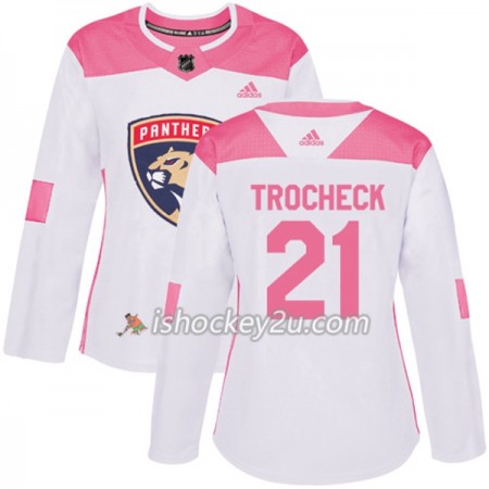 Dame NHL Florida Panthers Trøje Vincent Trocheck 21 Adidas 2017-2018 Hvid Lyserød Fashion Authentic